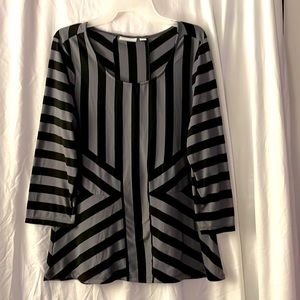 New York & Company Black and Gray Striped Long Sleeve Blouse